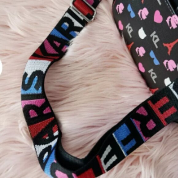 NWT! Karl Lagerfeld Maybelle Paris Double Zip Camera Bag Multi Color Monogram - Picture 9 of 9